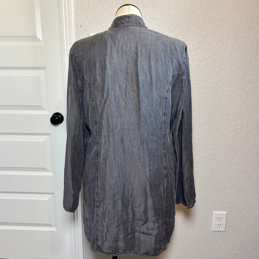 SHUKR Gray Denim Tunic Dress 2XL Mandarin Collar Button Front Modest Lagenlook - Picture 4 of 9